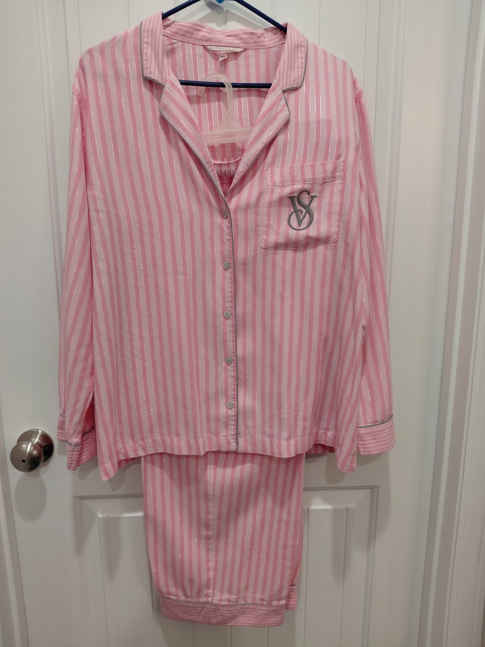 Victoria's Secret Pink & White Striped Button-Front Pajama Set #0736